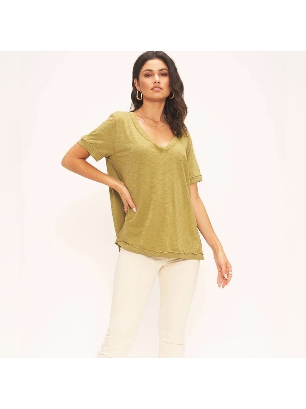 Project Social T Knock Out V-Neck Olive Green Tee Size Small